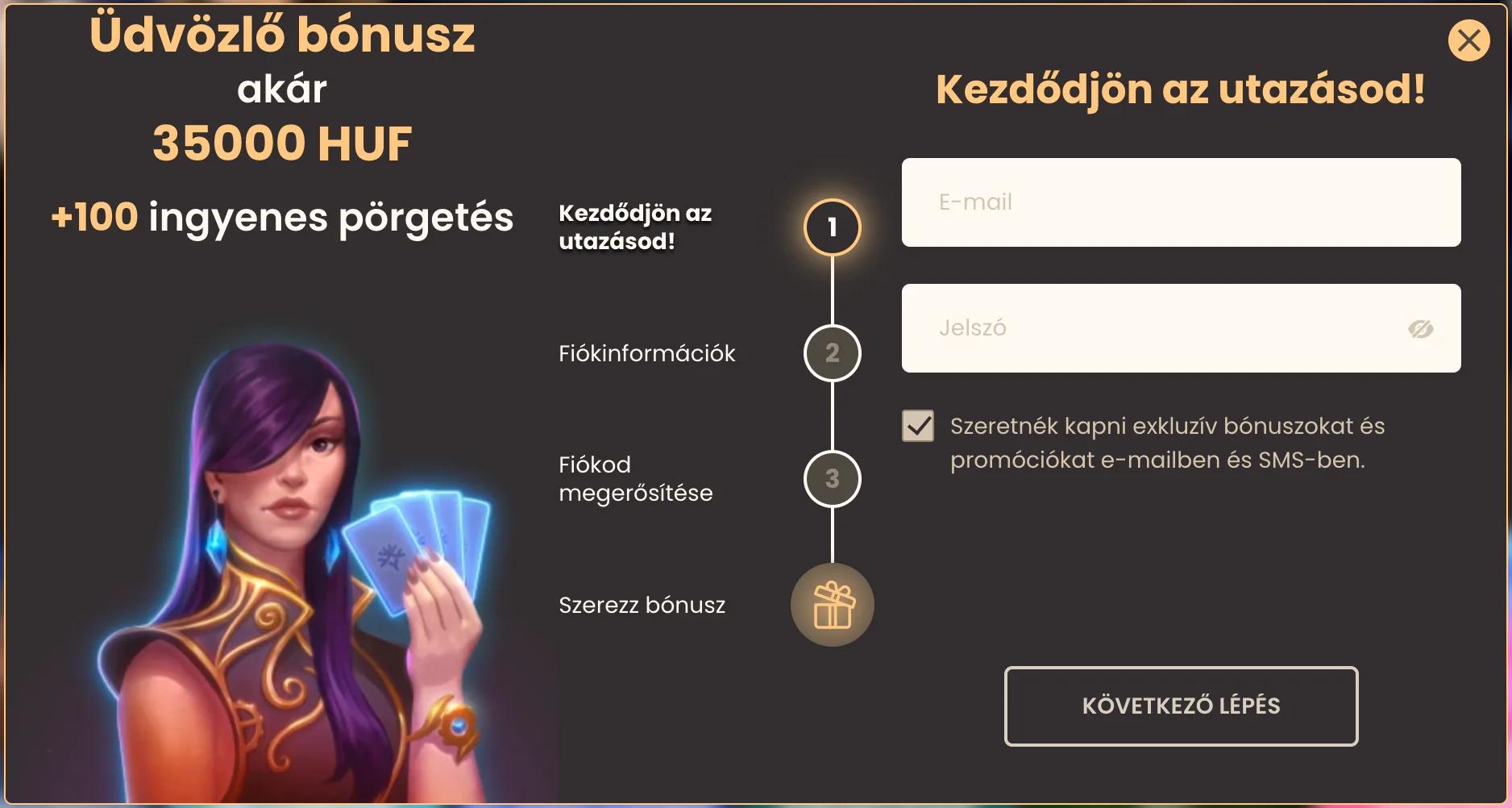 Magyar üdvözlő bónusz és a fiók létrehozásának lépései